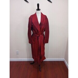 Vintage 1960's 100% Silk Men's Red & Navy Shimmer Print Robe Dressing Gown - L